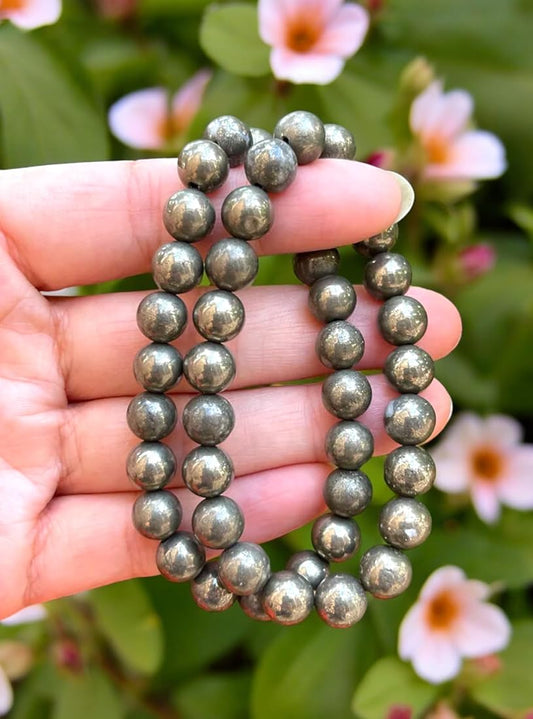 Pyrite Round Bead Bracelet